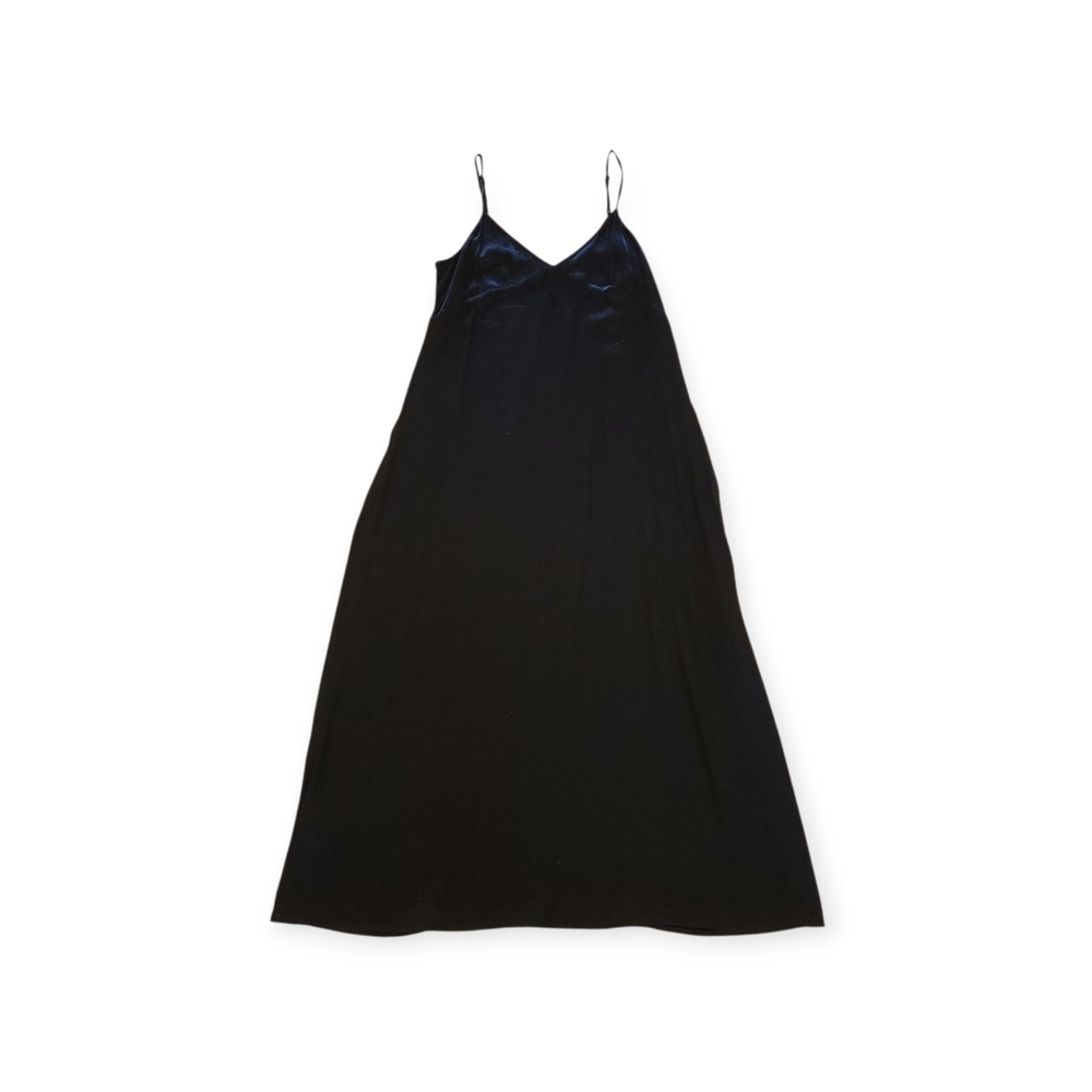 H&M Slip 100% Viscose Dress Women's Black Midi Side Zipper Flowy Drape Size US 8 - Picture 3 of 8